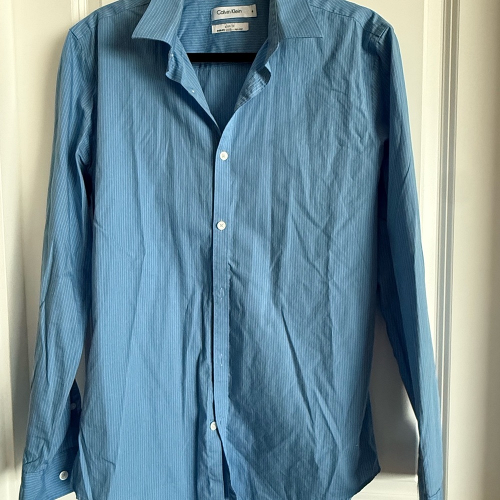 Calvin Klein Men's Striped Blue Dress Shirt